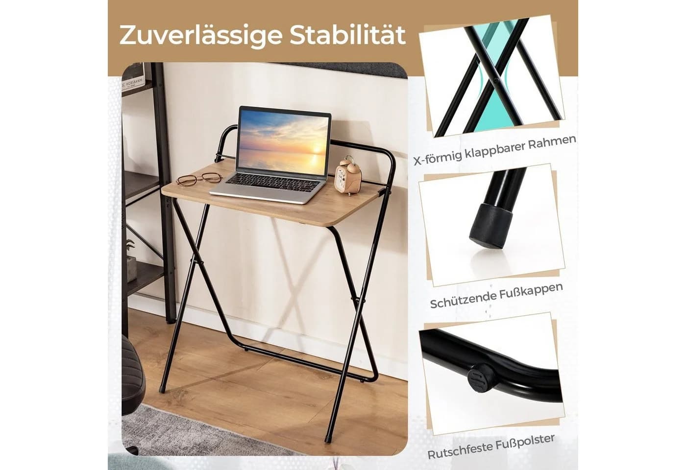 COSTWAY Klappbarer Computertisch mit Tablethalterung Metall - Bild 4