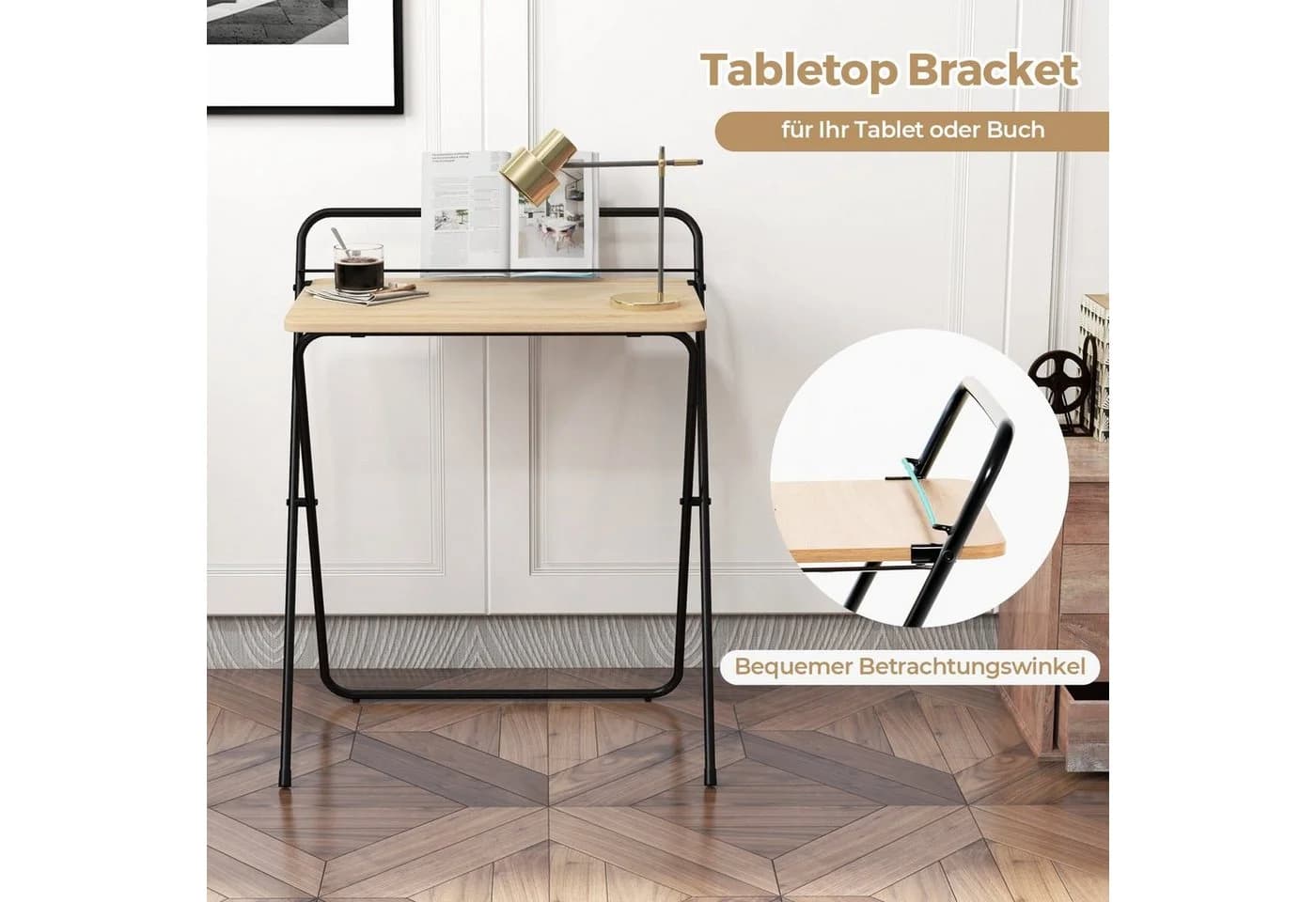 COSTWAY Klappbarer Computertisch mit Tablethalterung Metall - Bild 5