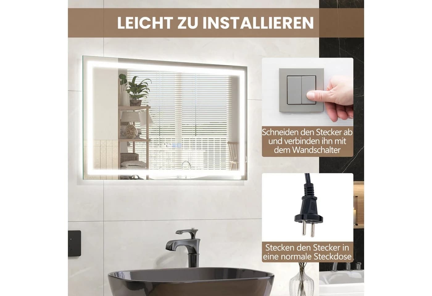 COSTWAY LED Badspiegel mit dimmbarer Beleuchtung & Anti-Beschlag-Funktion - Bild 5