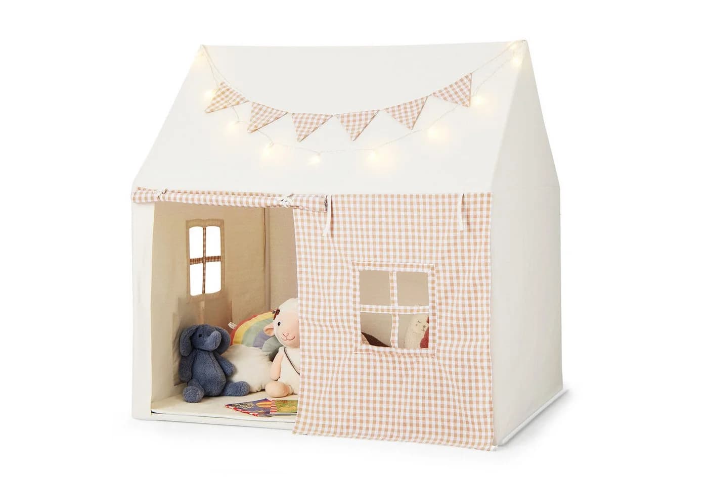 COSTWAY Spielzelt Tipi Zelt Beige mit Sternenlichtern & Taschen - Bild 3