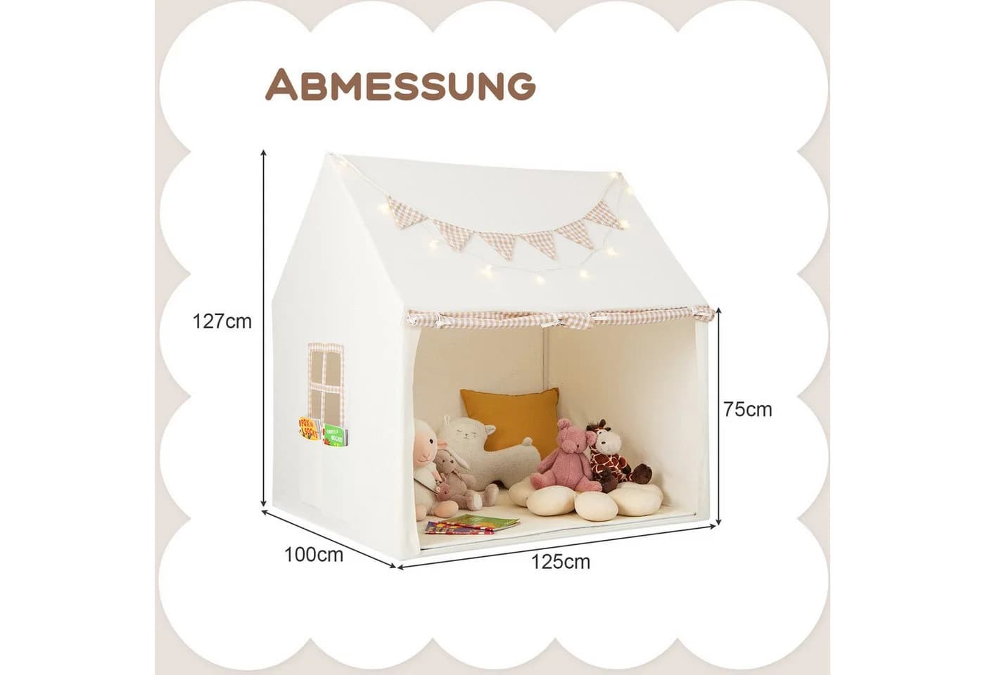 COSTWAY Spielzelt Tipi Zelt Beige mit Sternenlichtern & Taschen - Bild 4