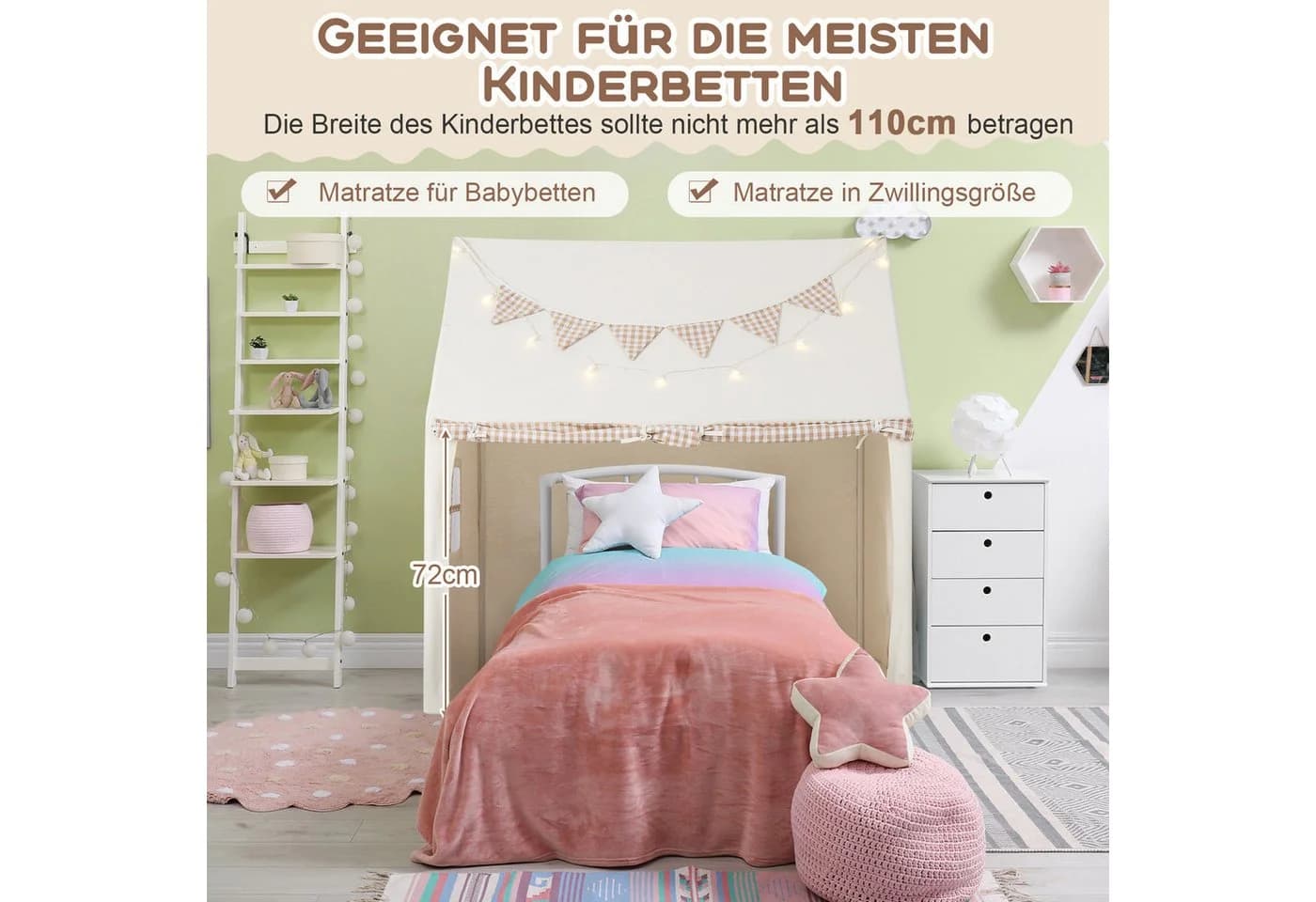 COSTWAY Spielzelt Tipi Zelt Beige mit Sternenlichtern & Taschen - Bild 5