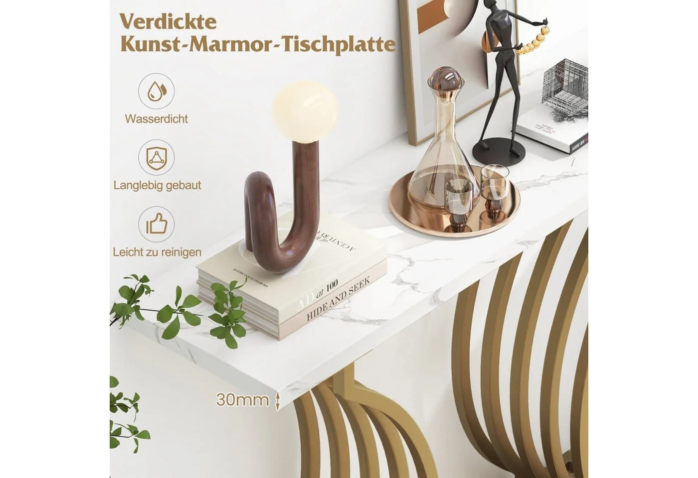 COSTWAY Konsolentisch Gold Marmor Metallbeine