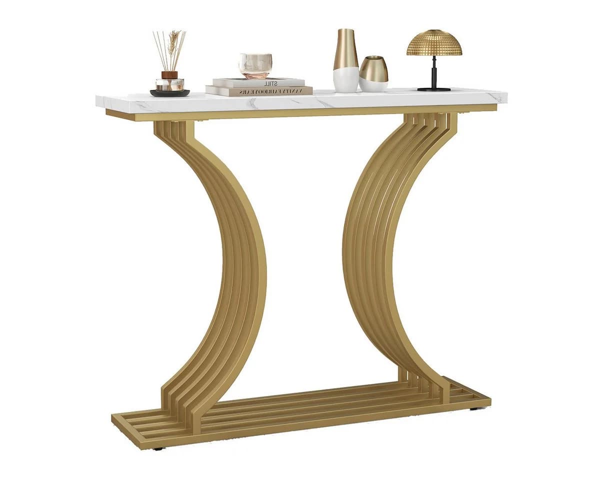 COSTWAY Konsolentisch Gold Marmor Metallbeine - Bild 2
