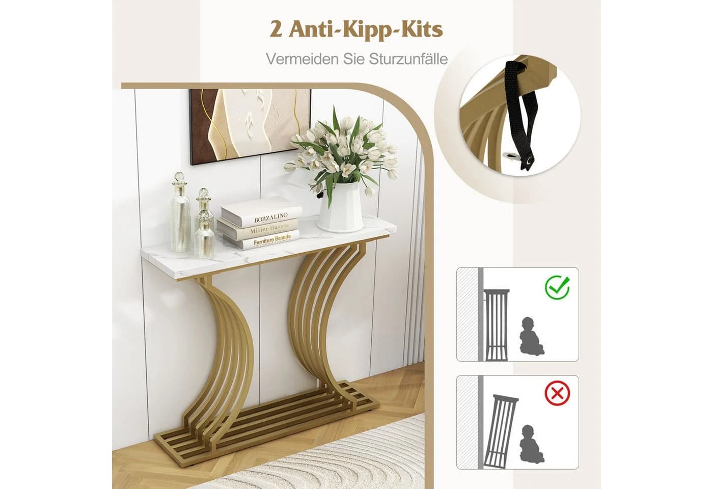 COSTWAY Konsolentisch Gold Marmor Metallbeine - Bild 3