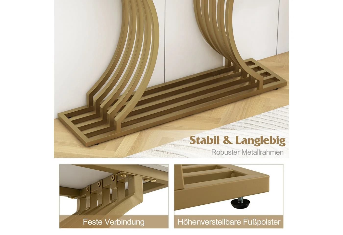 COSTWAY Konsolentisch Gold Marmor Metallbeine - Bild 4