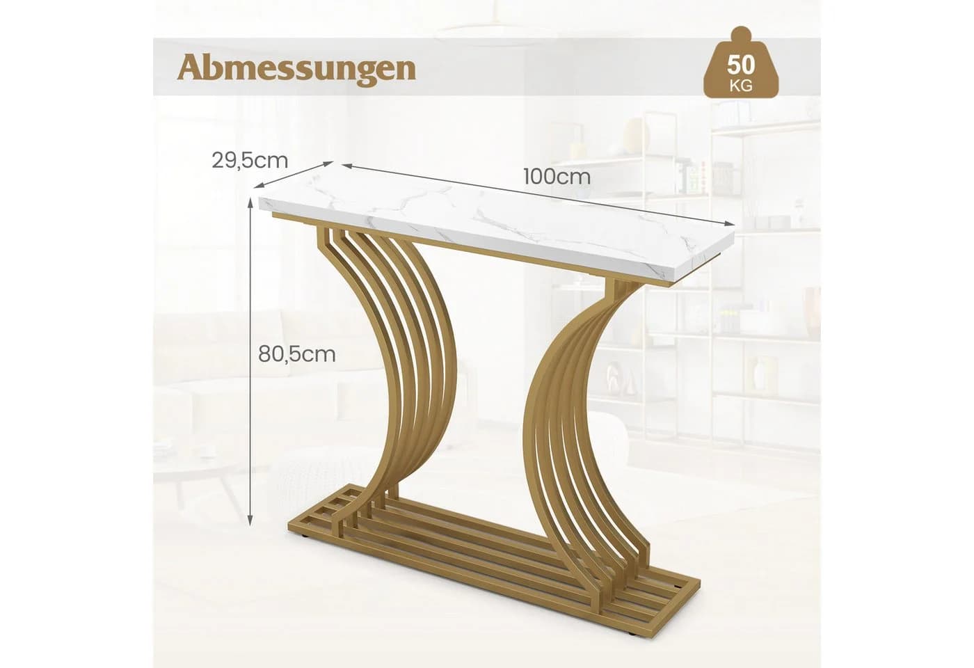 COSTWAY Konsolentisch Gold Marmor Metallbeine - Bild 5