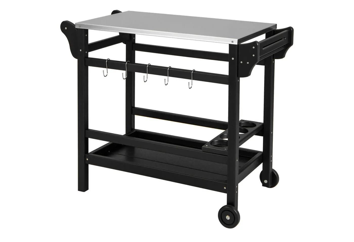 COSTWAY Grillablagetisch Schwarz Edelstahl mit Rollen - Bild 2