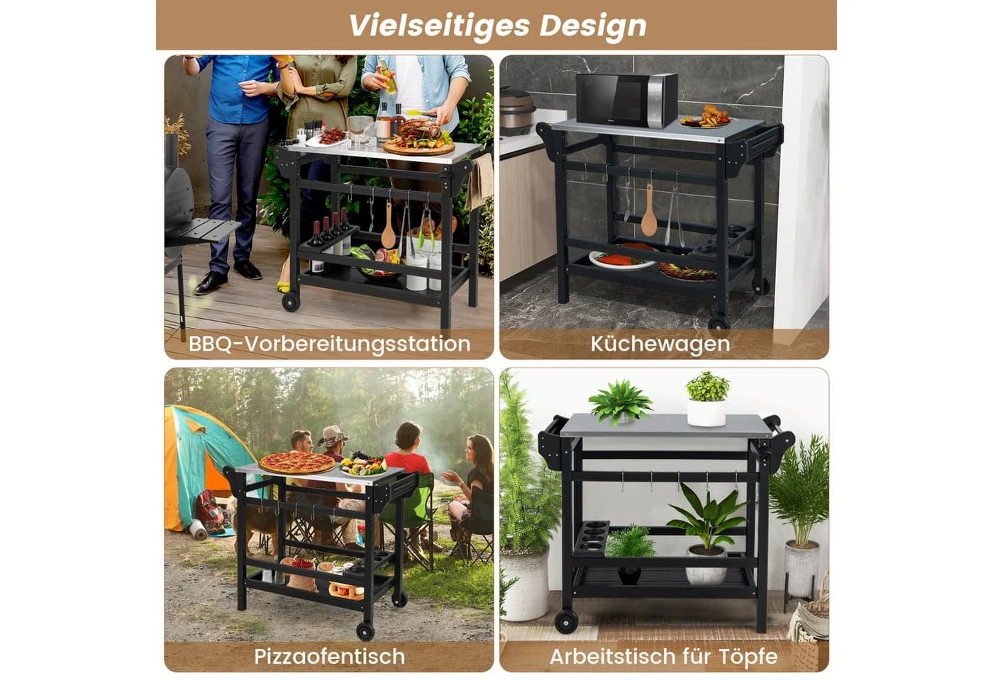 COSTWAY Grillablagetisch Schwarz Edelstahl mit Rollen - Bild 4