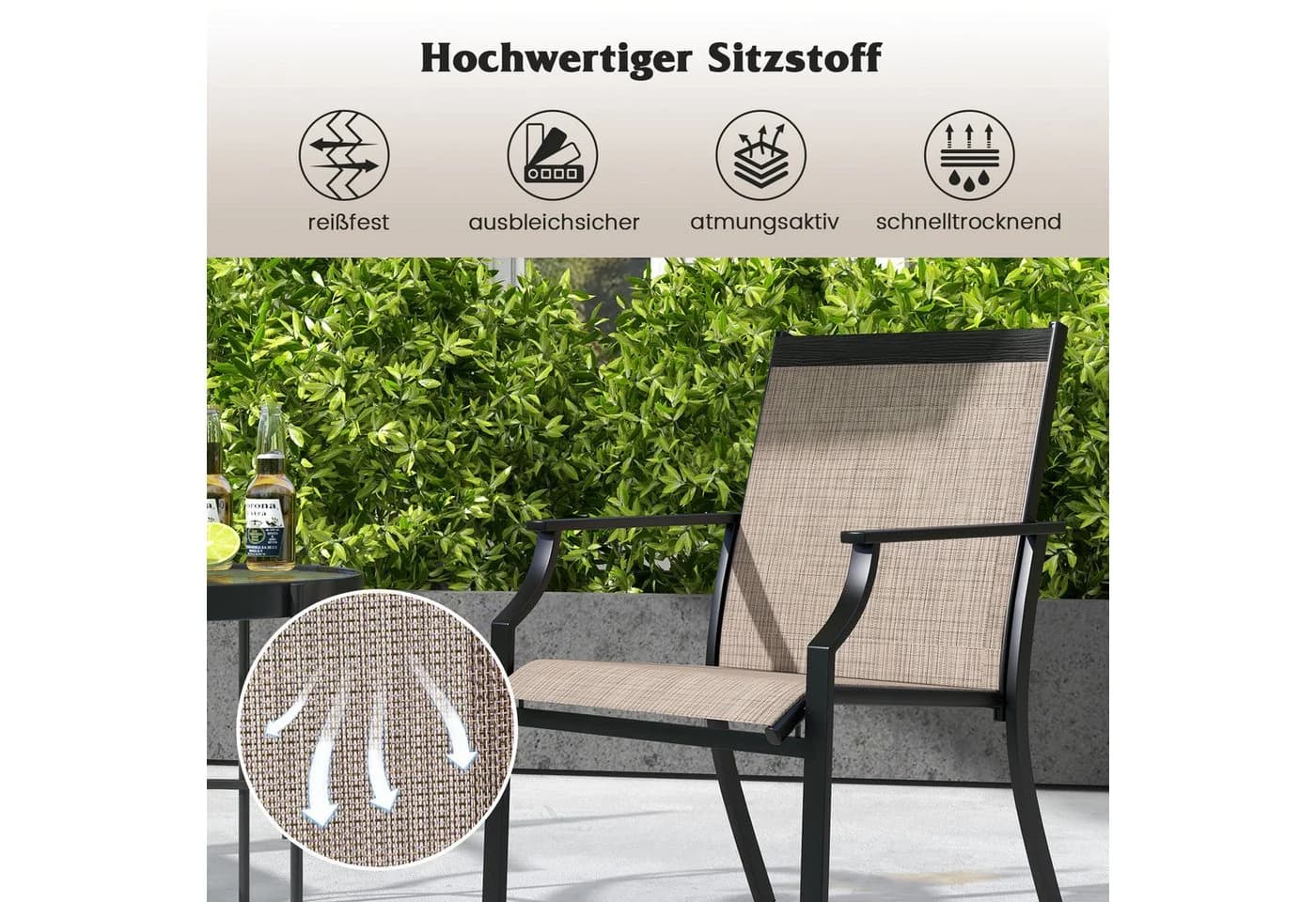 COSTWAY Gartenstuhl 2er Set 50 cm breite Sitzfläche