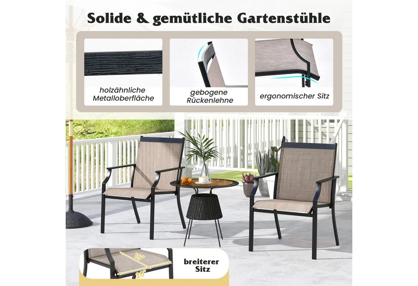 COSTWAY Gartenstuhl 2er Set 50 cm breite Sitzfläche - Bild 3
