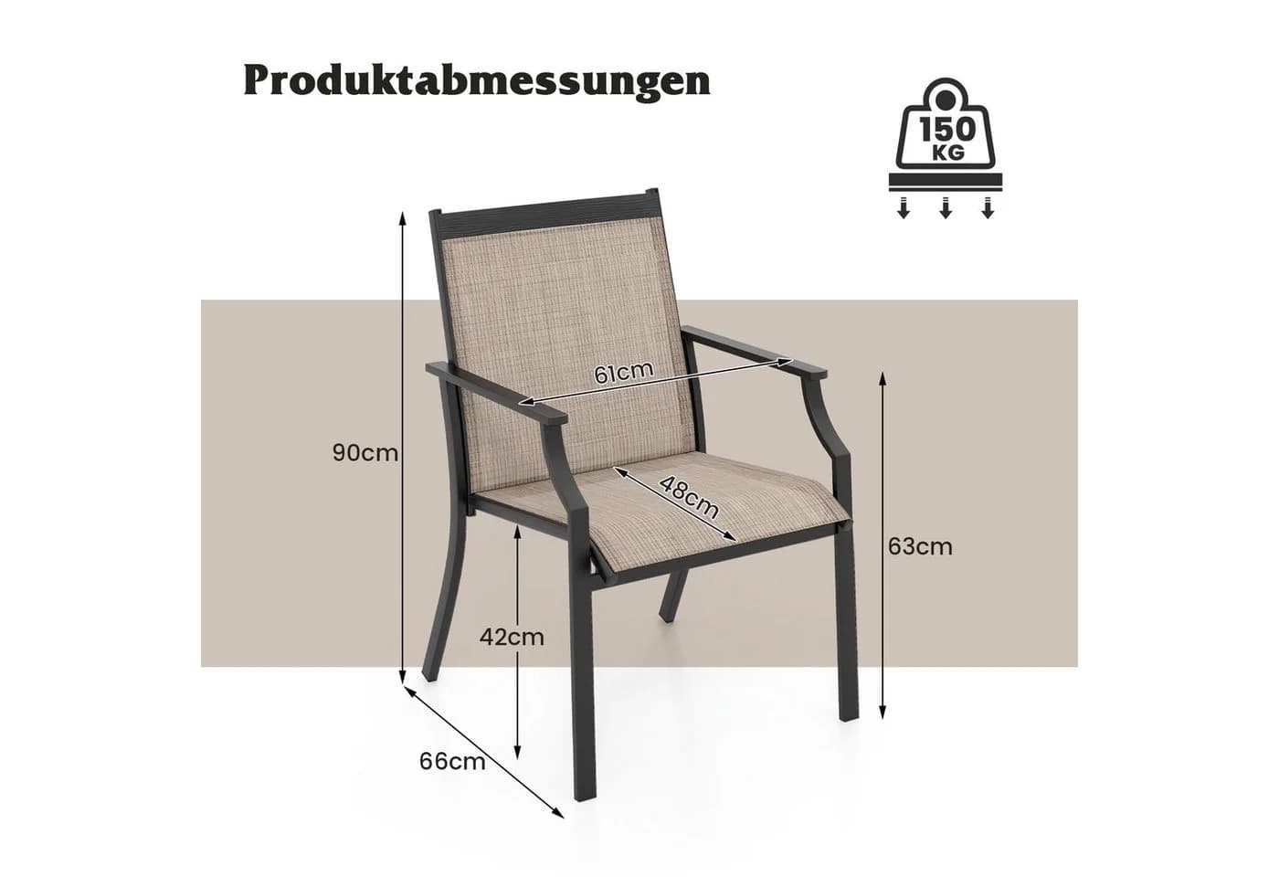 COSTWAY Gartenstuhl 2er Set 50 cm breite Sitzfläche - Bild 4