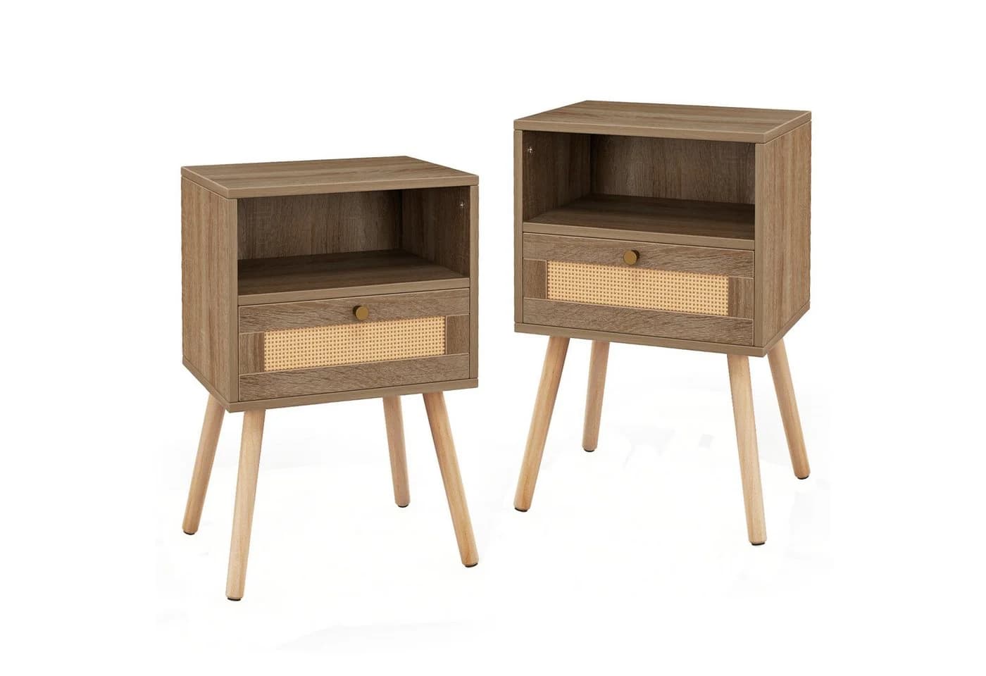 COSTWAY Nachttisch 2er Set Rattan Optik mit Schublade Natur - Bild 2