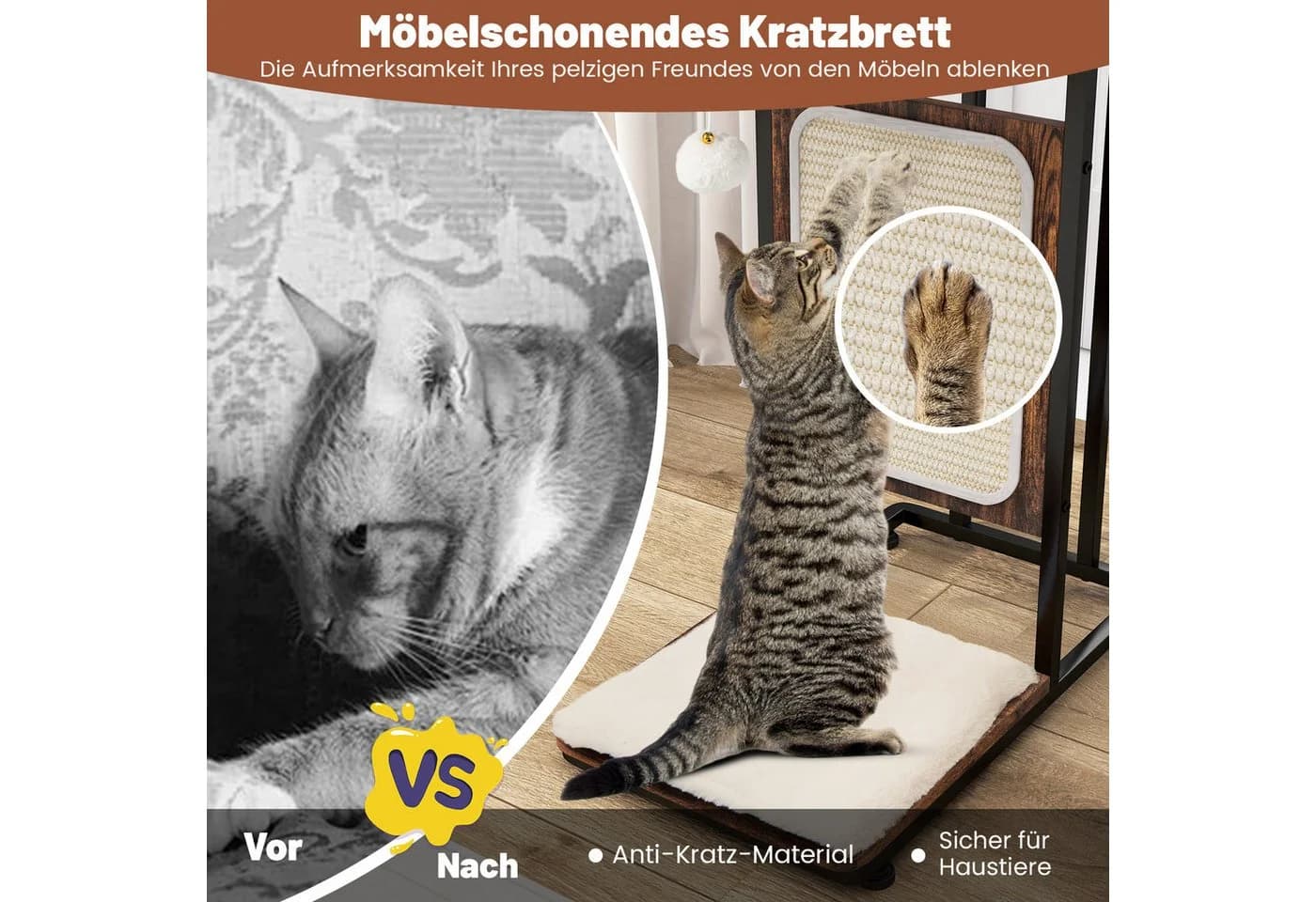 COSTWAY Beistelltisch mit Kratzbrett Rustikales Braun - Bild 4