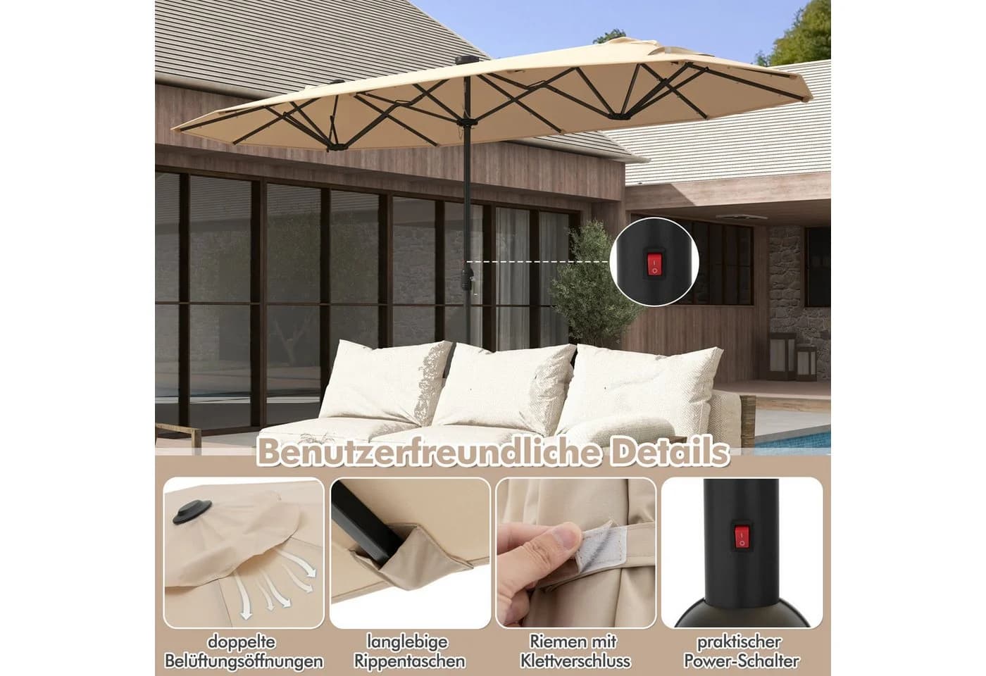 KOMFOTTEU Sonnenschirm 4x2m mit LED & Ständer