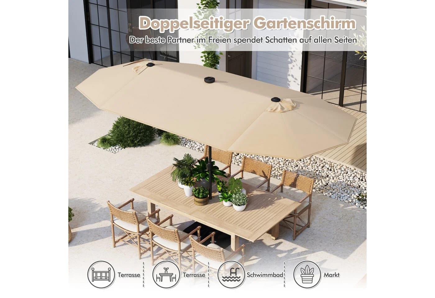 KOMFOTTEU Sonnenschirm 4x2m mit LED & Ständer - Bild 3