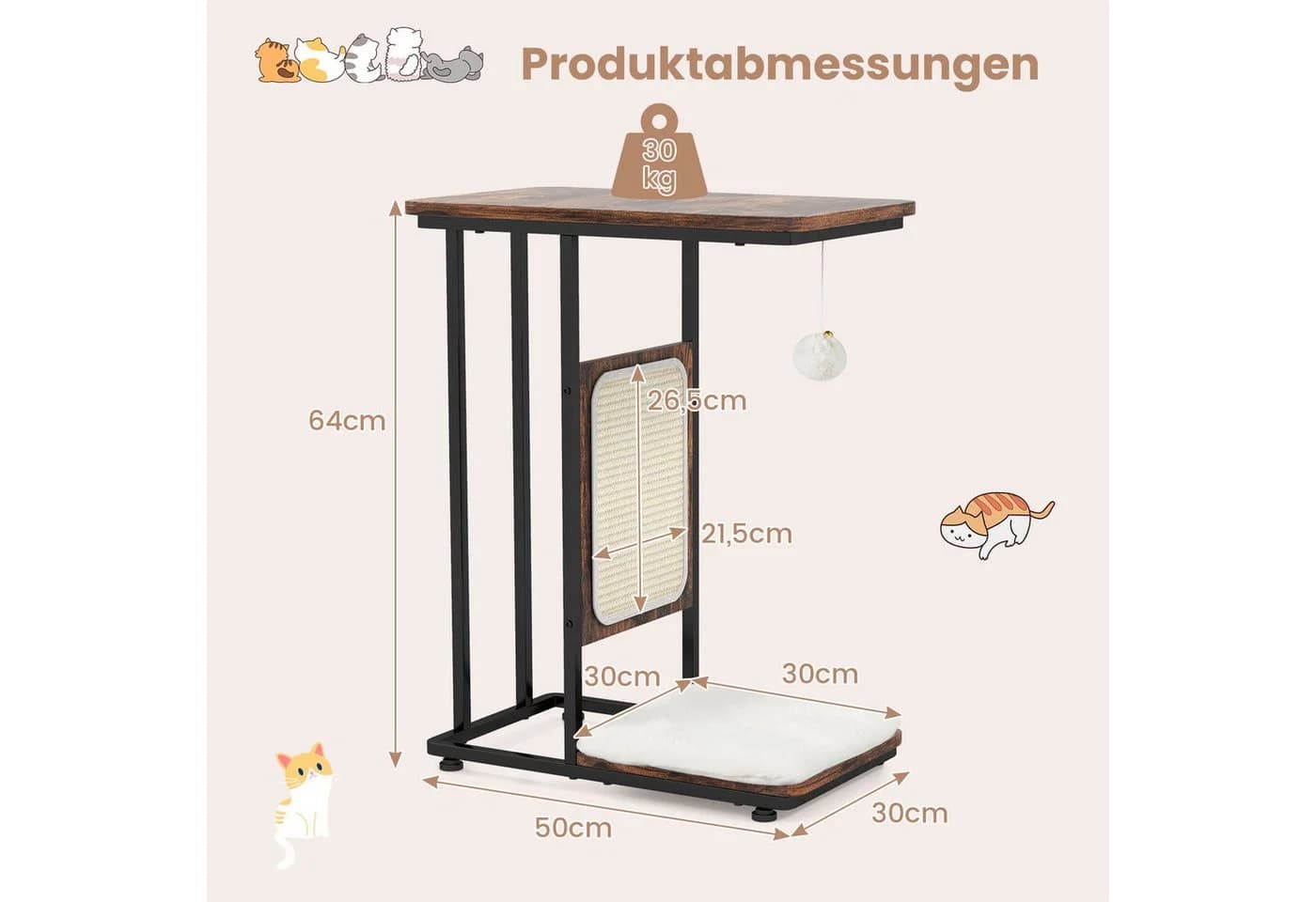 KOMFOTTEU Kratzbaum Beistelltisch C-förmig Braun - Bild 3