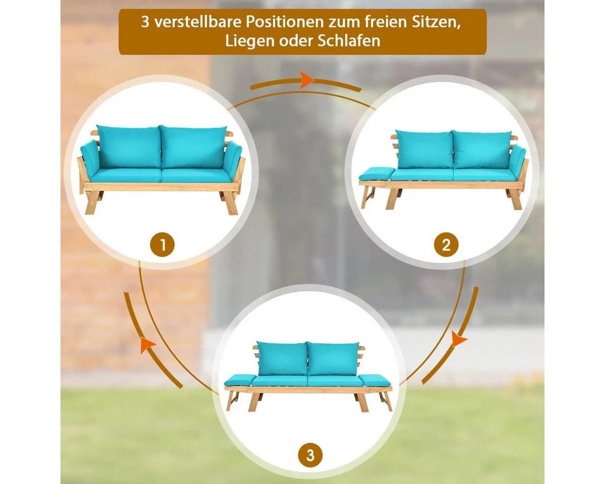 COSTWAY Gartenbank 4-in-1 XXL Akazienholz