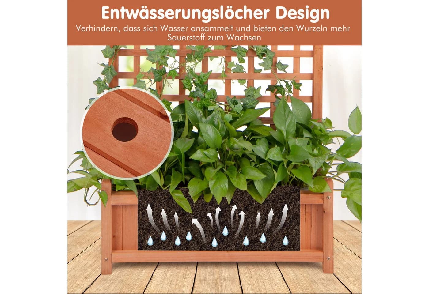 COSTWAY Hochbeet mit Spalier & Dach aus Tannenholz - Bild 5