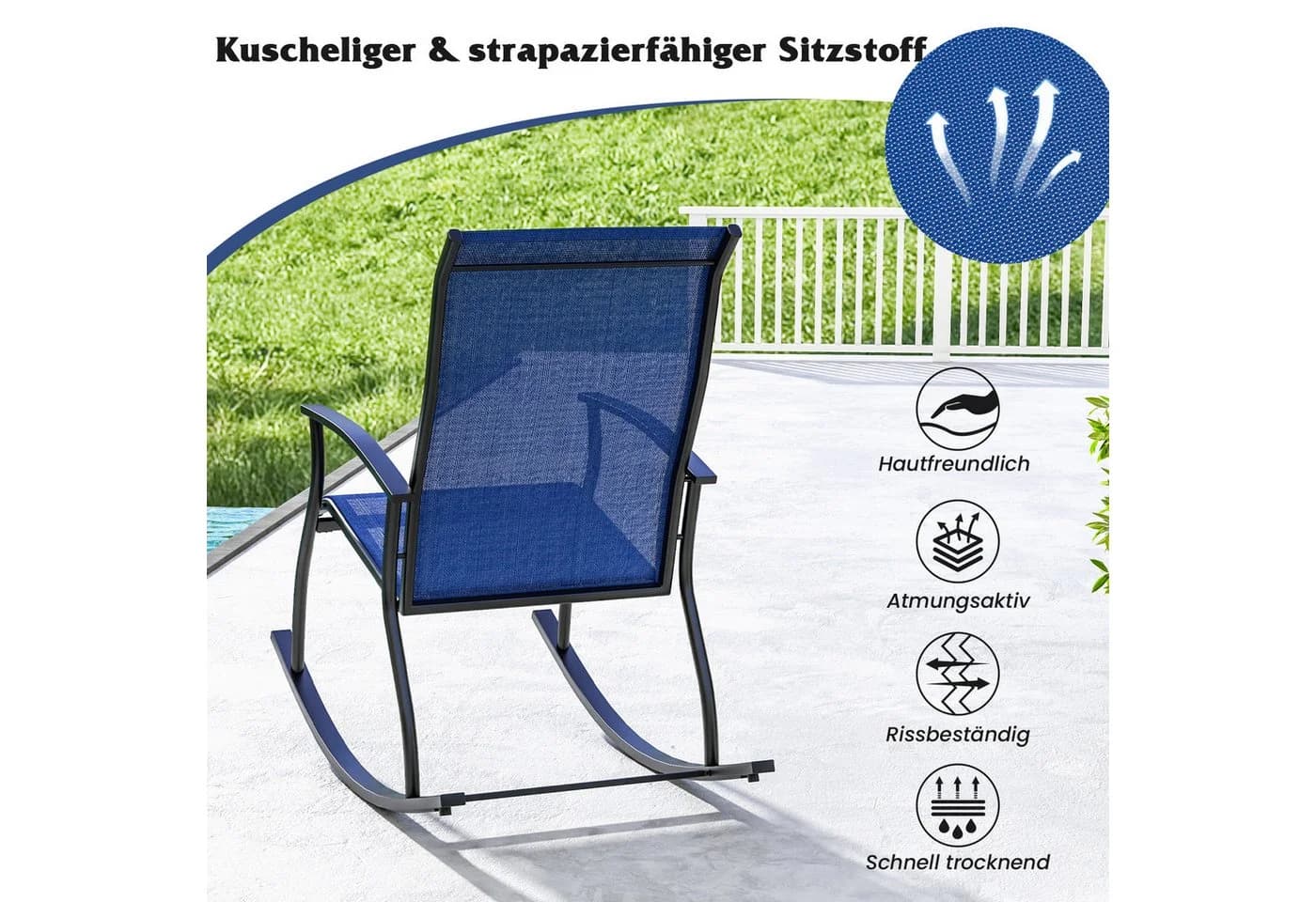 COSTWAY Schaukelstuhl 2er Set Gartenstuhl Marineblau Schwarz - Bild 4