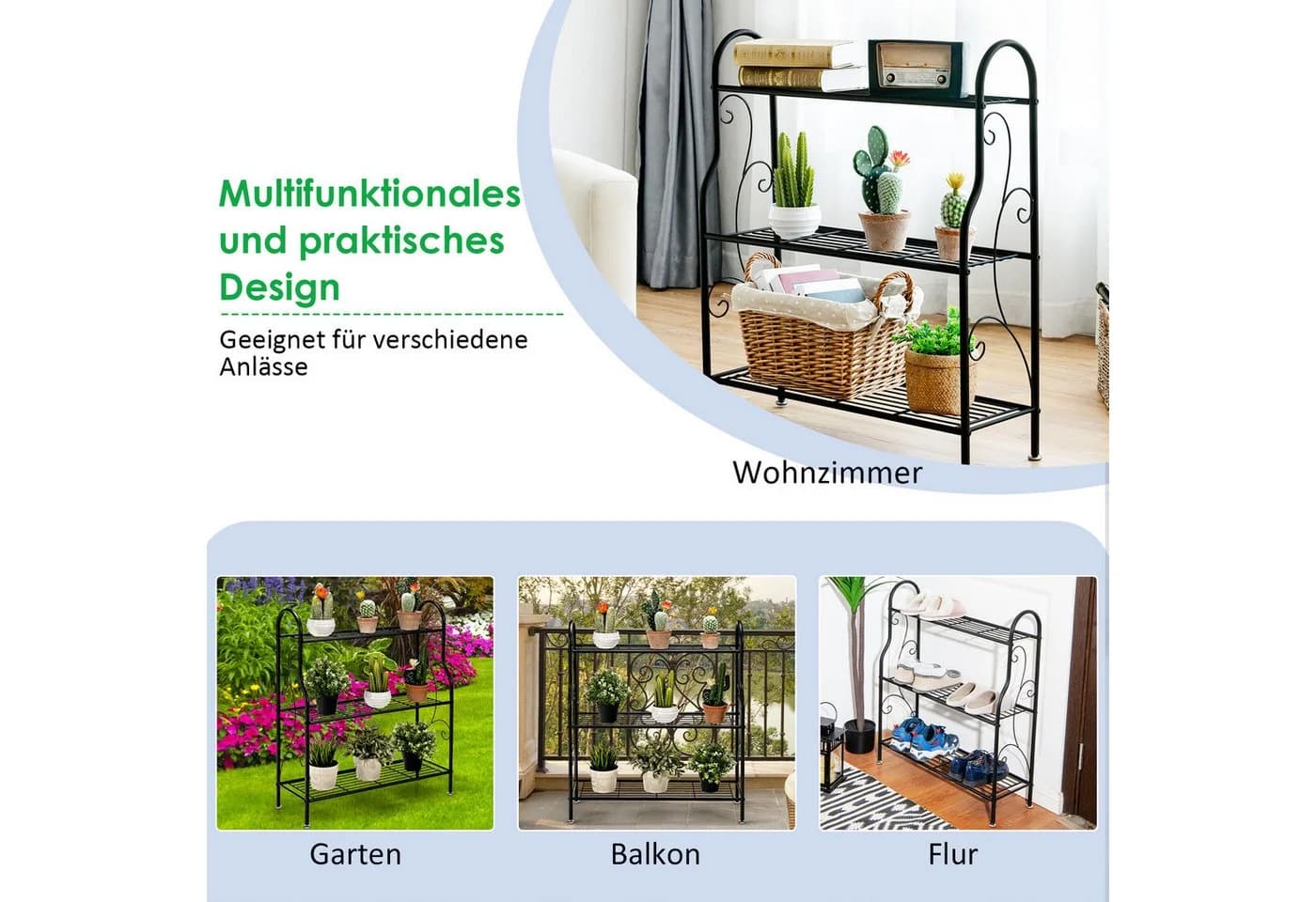 COSTWAY Blumenständer 3-stufig Schwarz Metall - Bild 4