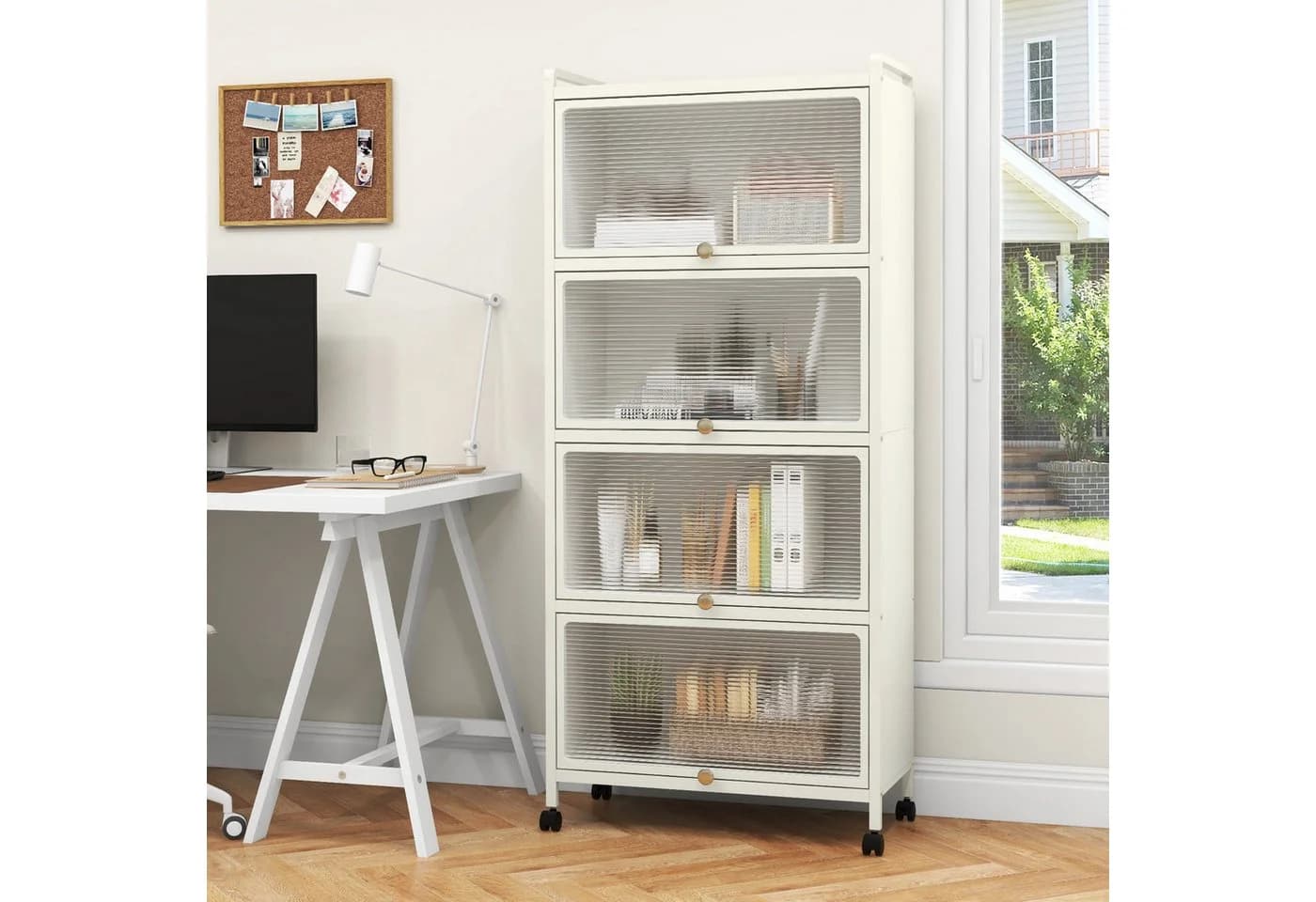 COSTWAY Hochschrank 5-stufig Küchenregal Weiß mit PC-Türen & Rollen - Bild 1