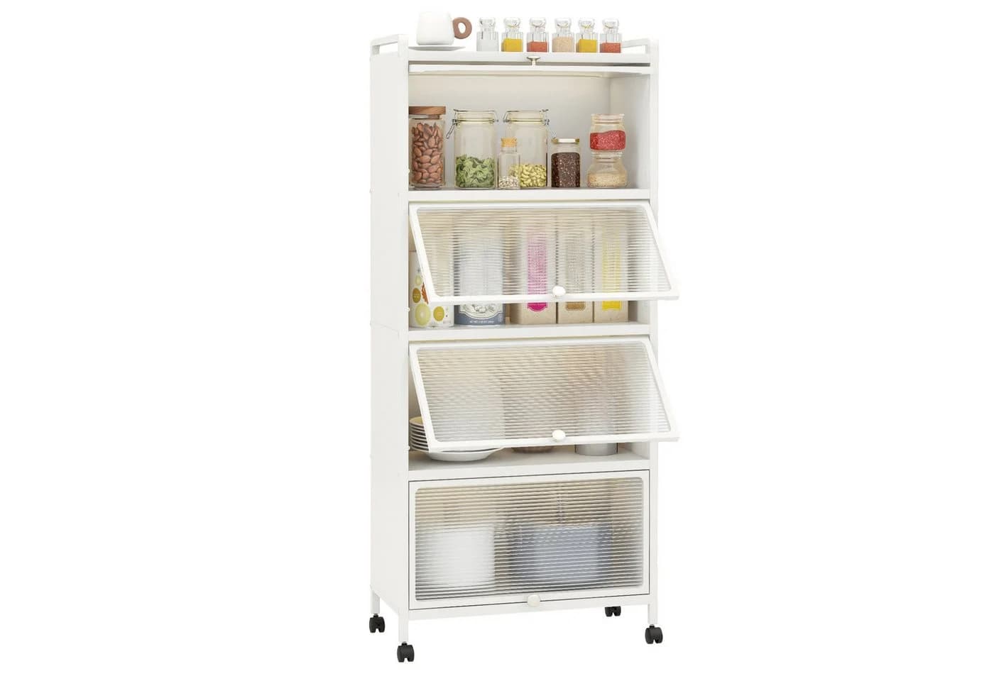 COSTWAY Hochschrank 5-stufig Küchenregal Weiß mit PC-Türen & Rollen - Bild 2