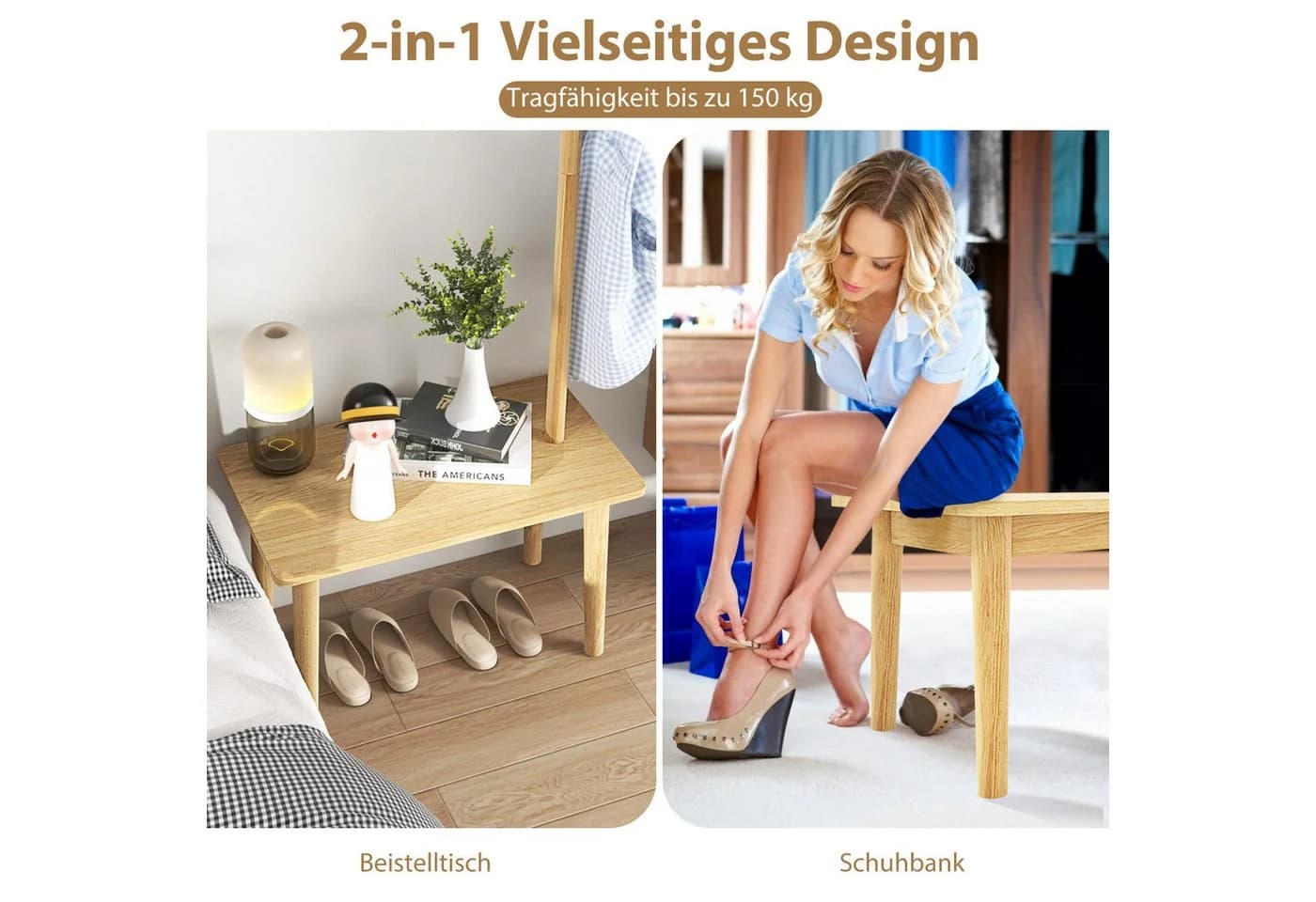 COSTWAY Kleiderständer 3 in 1 Massivholz 168cm