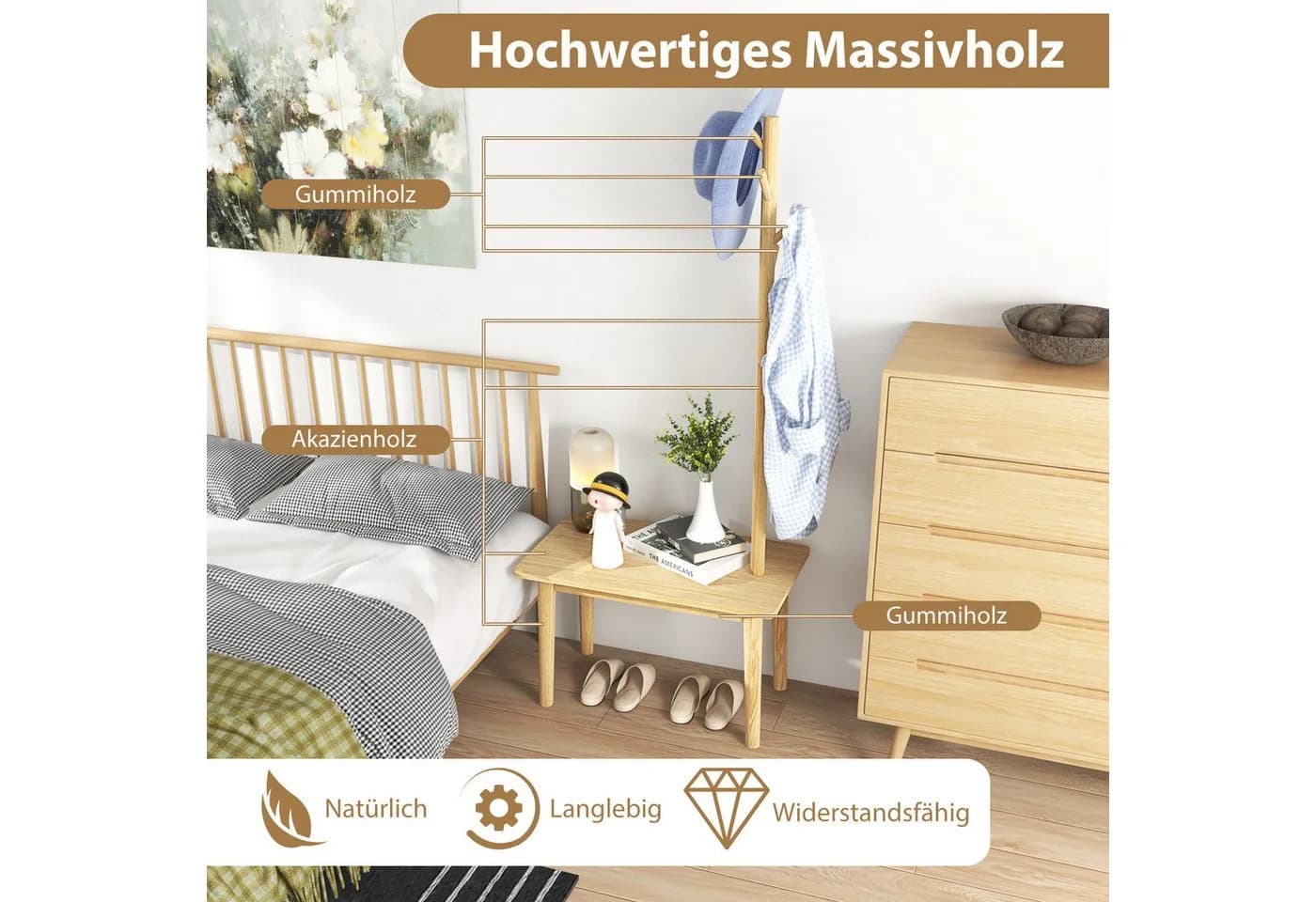COSTWAY Kleiderständer 3 in 1 Massivholz 168cm - Bild 4