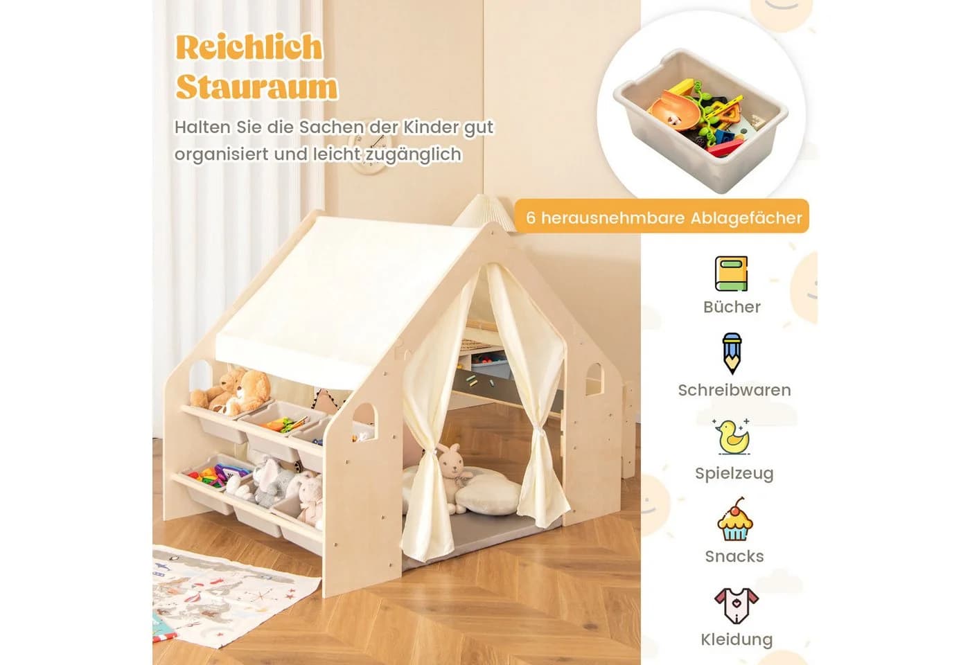 COSTWAY Spielzelt 6 in 1 Spielhaus Holz