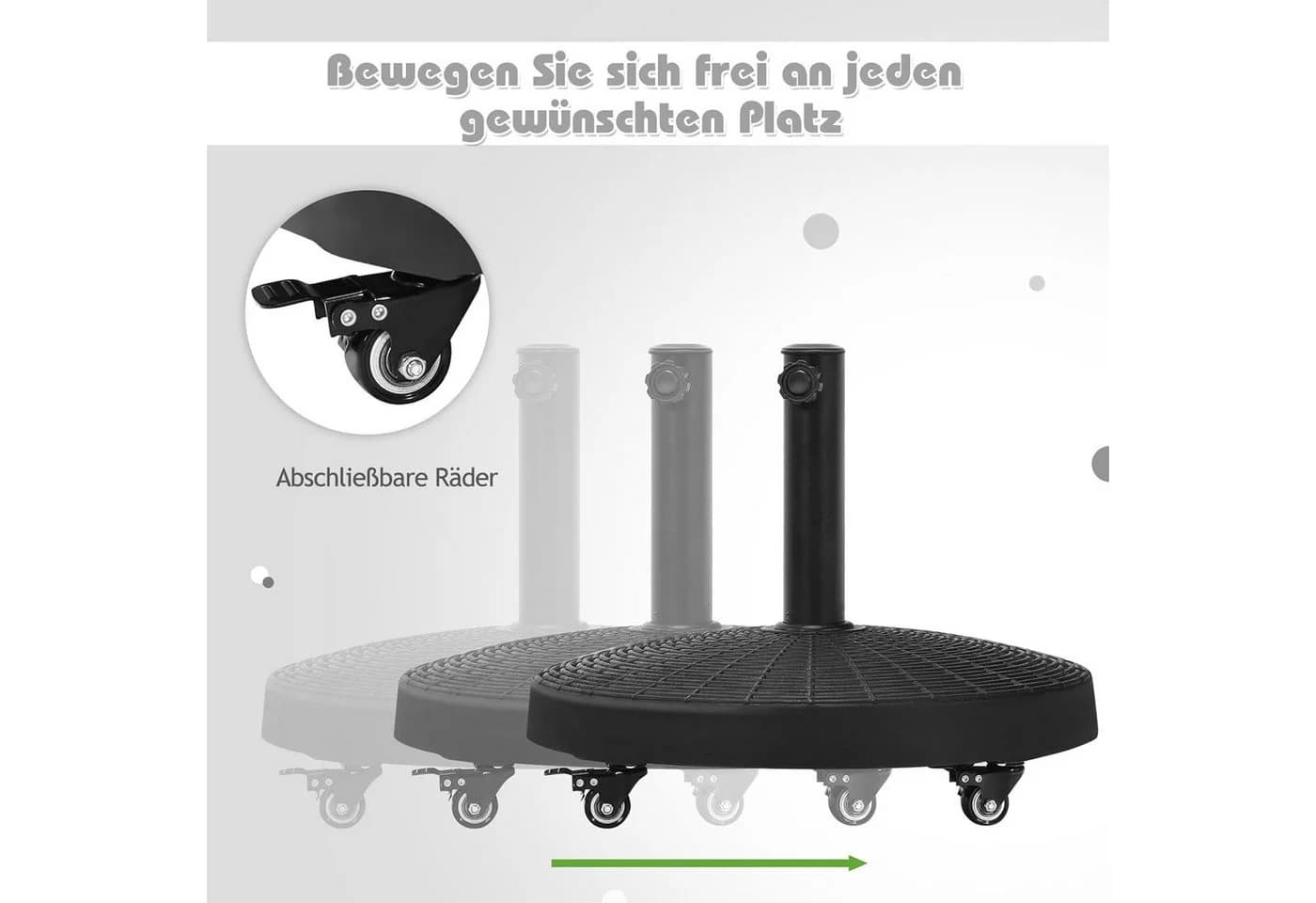 KOMFOTTEU Schirmständer mit Rollen Schwarz für 38/48mm Schirmstangen - Bild 3