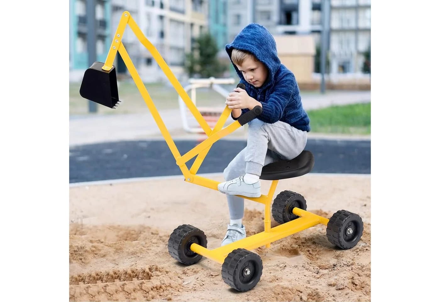 KOMFOTTEU Spielzeug-Aufsitzbagger Kinder 360° drehbar Gelb/Orange