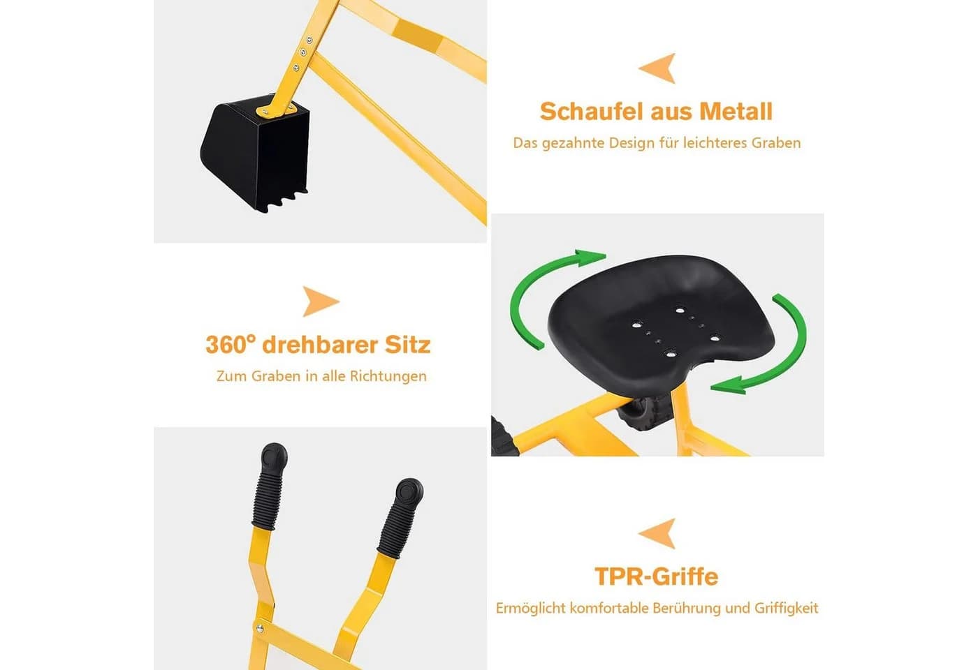 KOMFOTTEU Spielzeug-Aufsitzbagger Kinder 360° drehbar Gelb/Orange - Bild 3