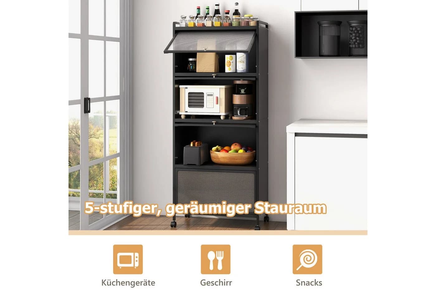 KOMFOTTEU Küchenregal auf Rollen mit 5 Ebenen & Tür, 60x32x154 cm - Bild 3
