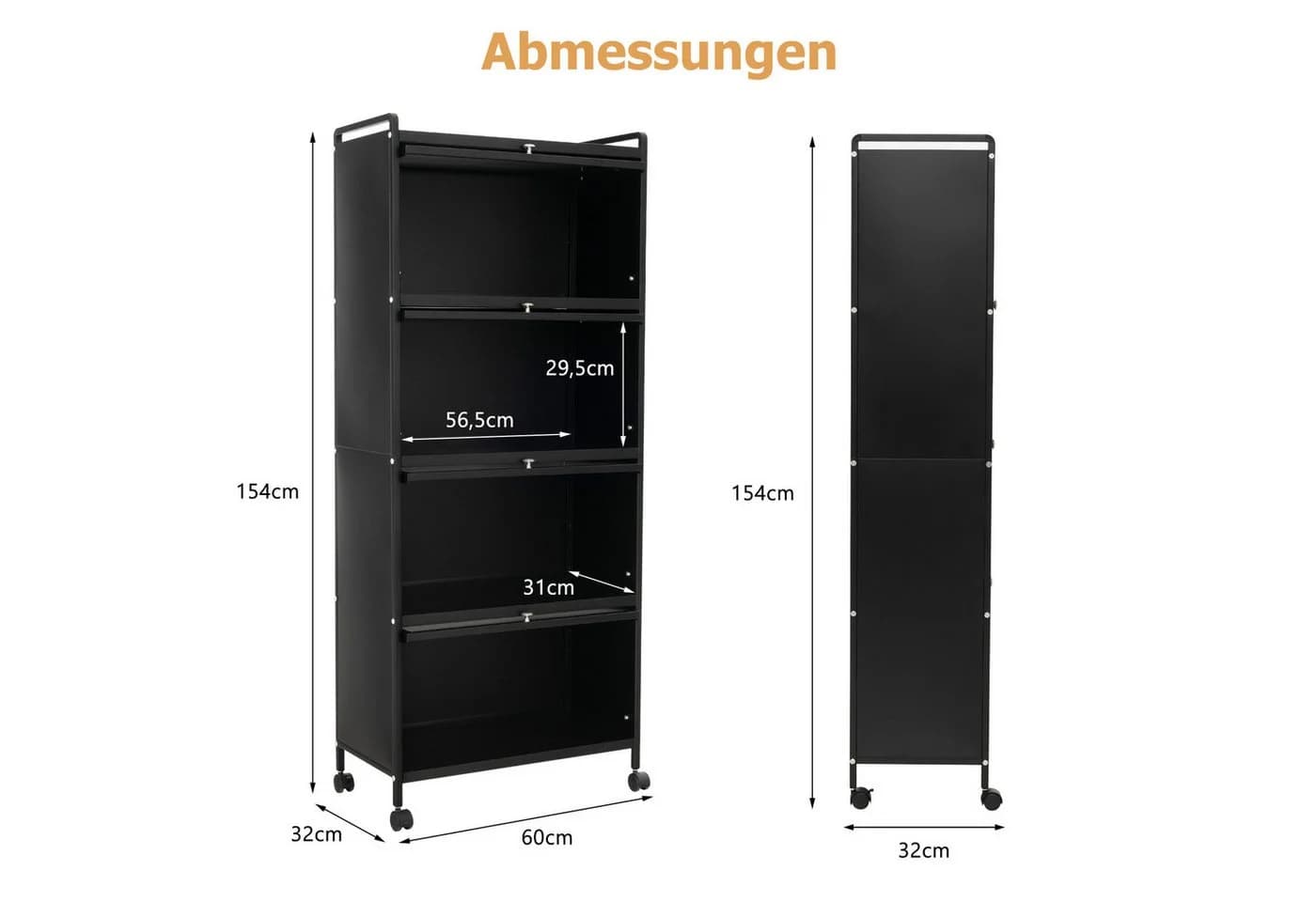 KOMFOTTEU Küchenregal auf Rollen mit 5 Ebenen & Tür, 60x32x154 cm - Bild 5