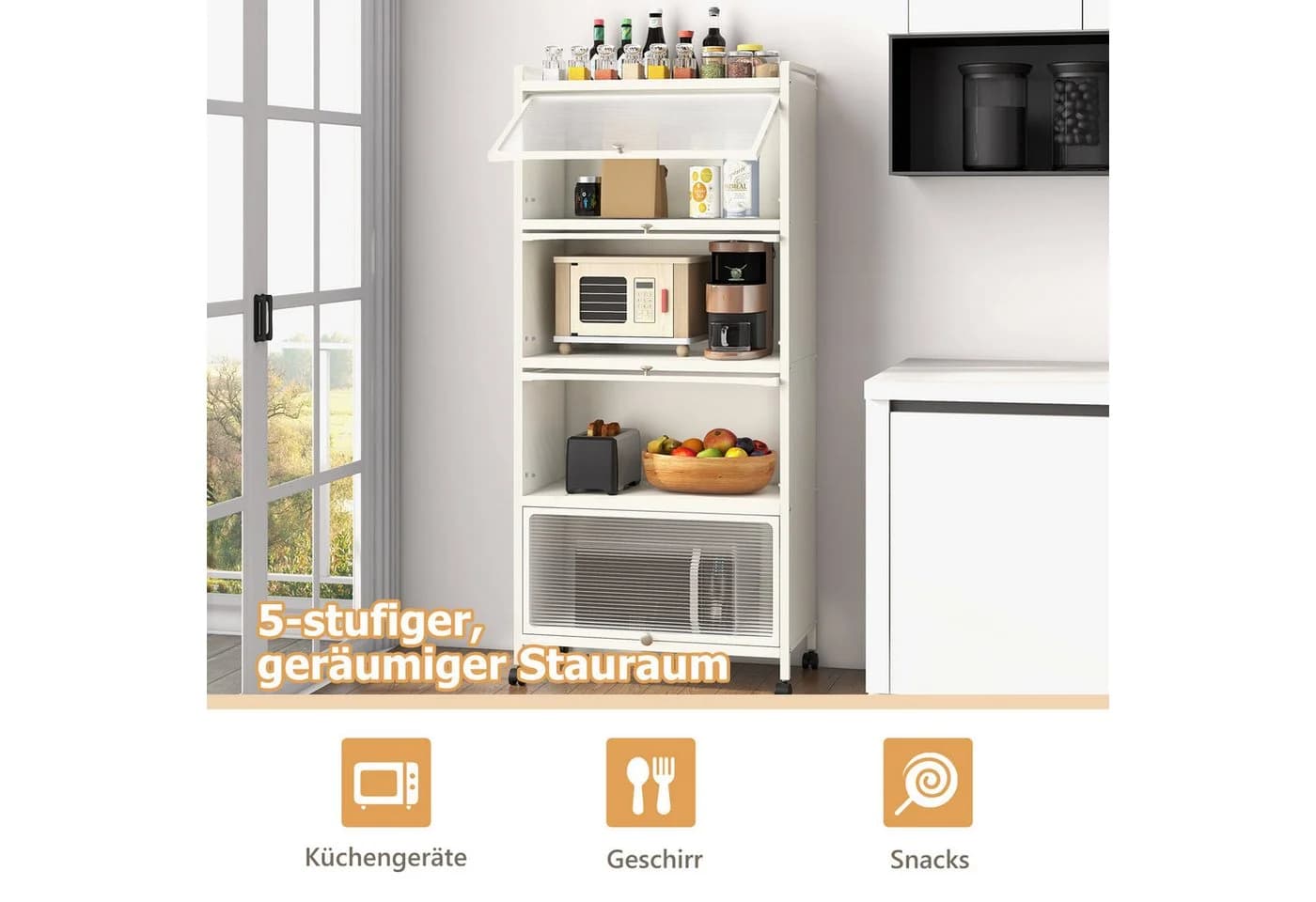 KOMFOTTEU Küchenregal auf Rollen mit Tür und 5 Ebenen - Bild 3