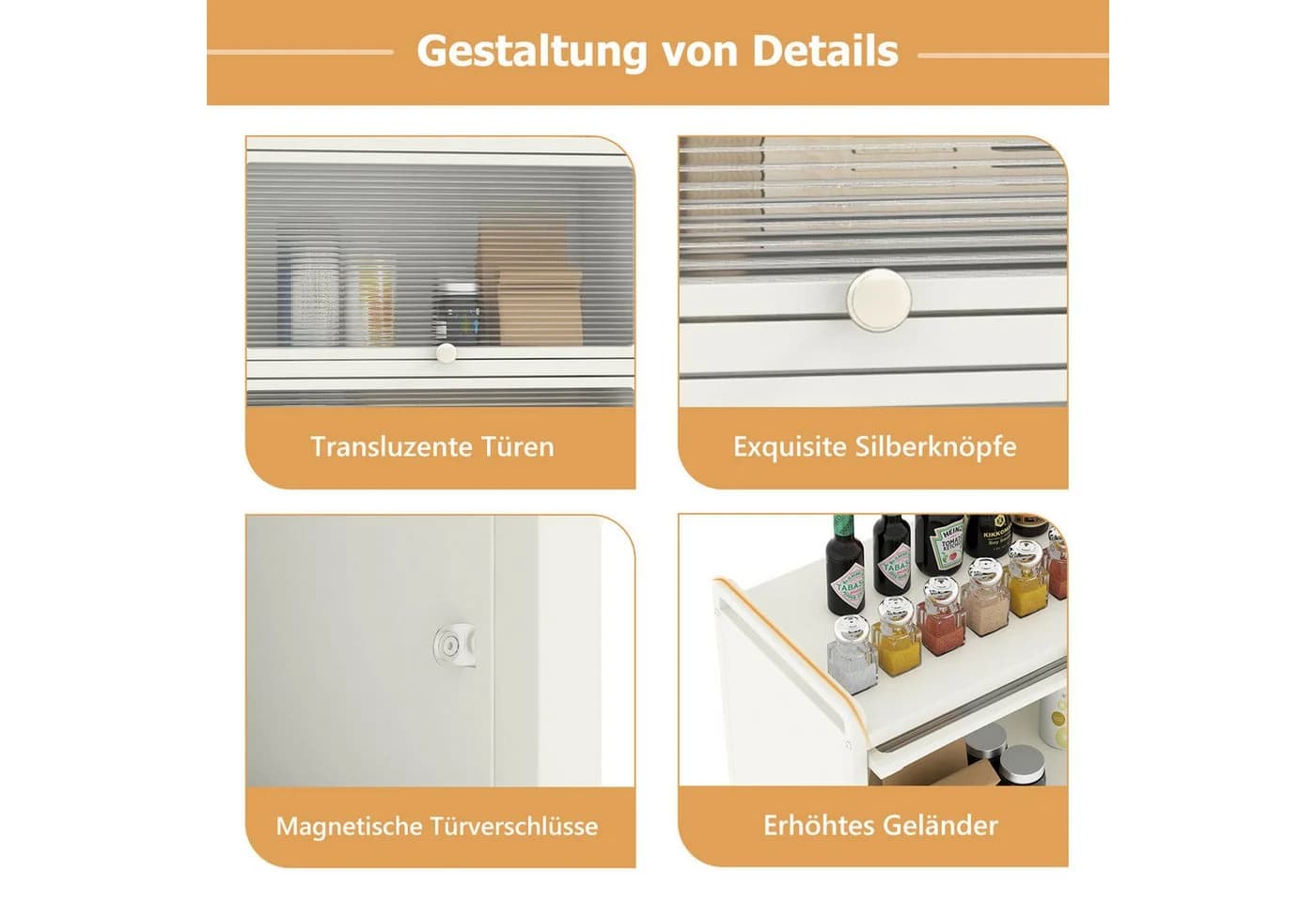 KOMFOTTEU Küchenregal auf Rollen mit Tür und 5 Ebenen - Bild 4