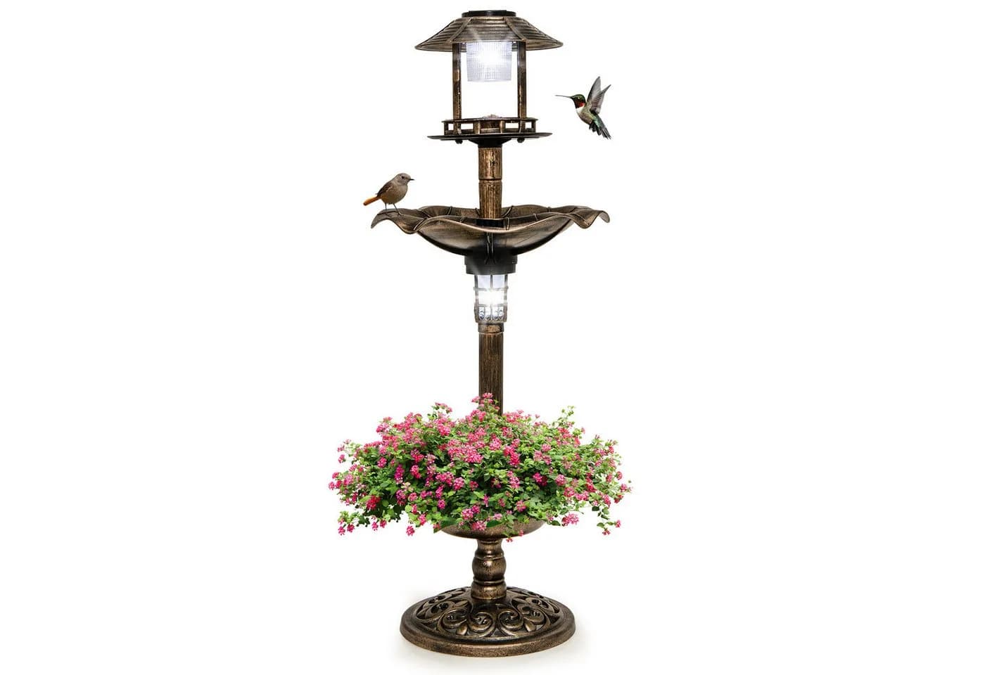 KOMFOTTEU Vogelbad Bronze/Grün mit Solar Leuchten - Bild 2