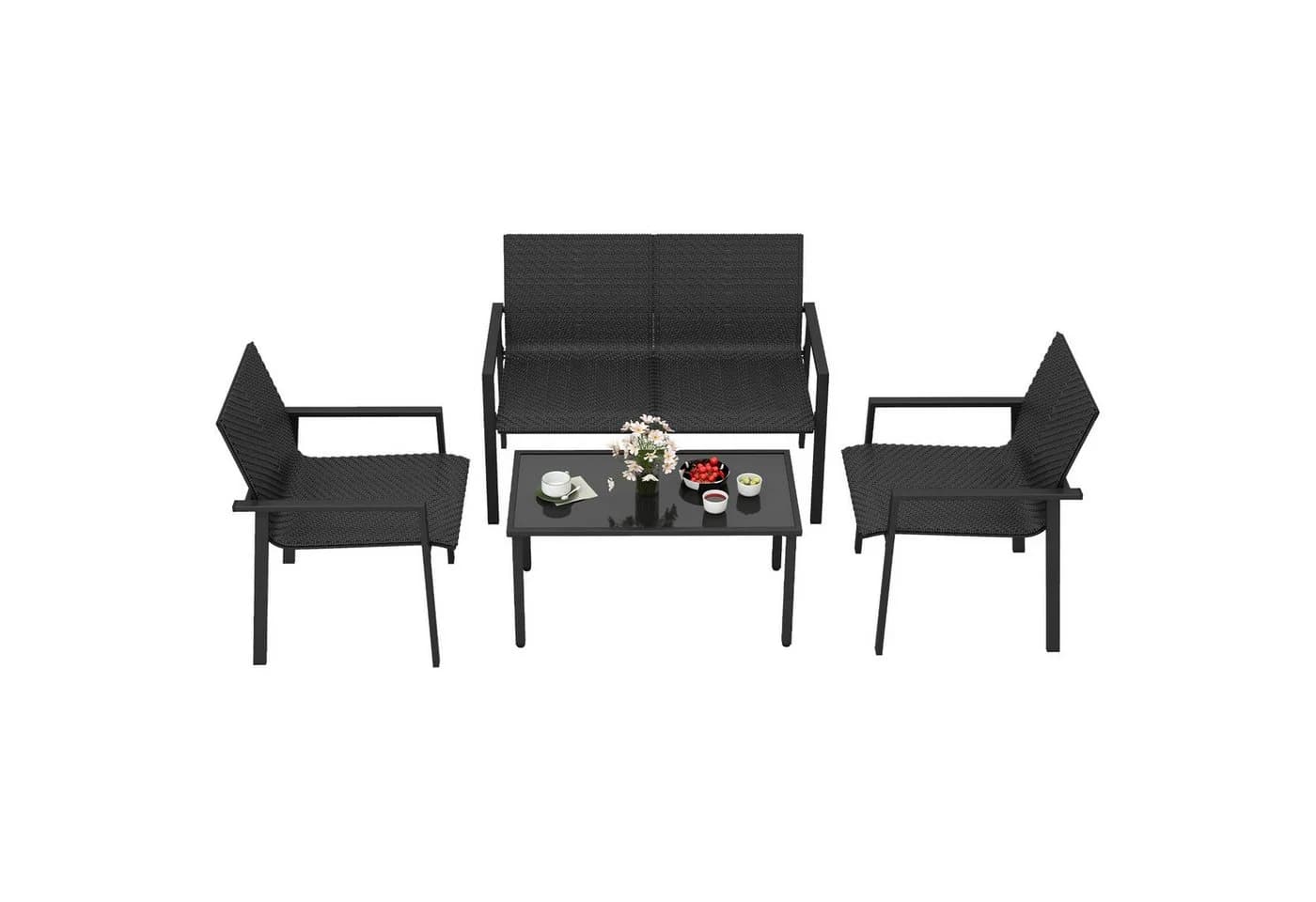 COSTWAY Gartenlounge-Set 4-tlg. PE Rattan mit Bank, 2 Stühlen & Tisch - Bild 2