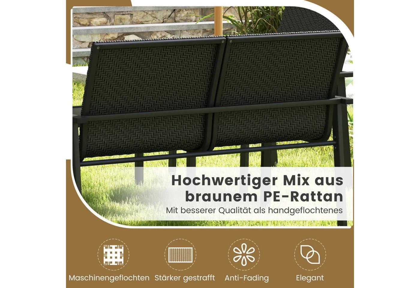 COSTWAY Gartenlounge-Set 4-tlg. PE Rattan mit Bank, 2 Stühlen & Tisch - Bild 4