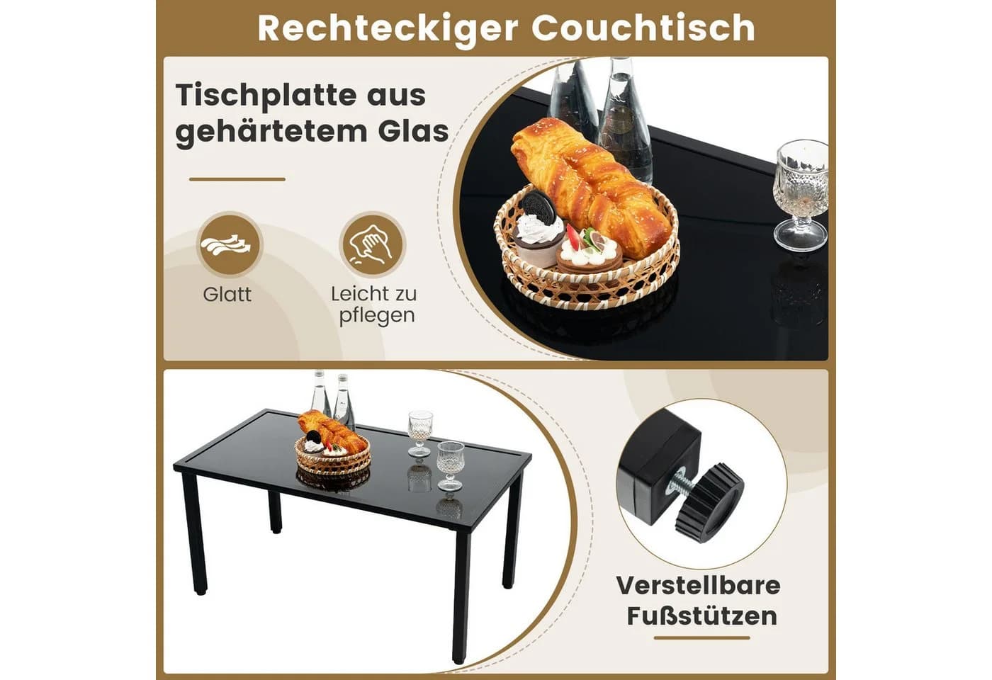 COSTWAY Gartenlounge-Set 4-tlg. PE Rattan mit Bank, 2 Stühlen & Tisch - Bild 5