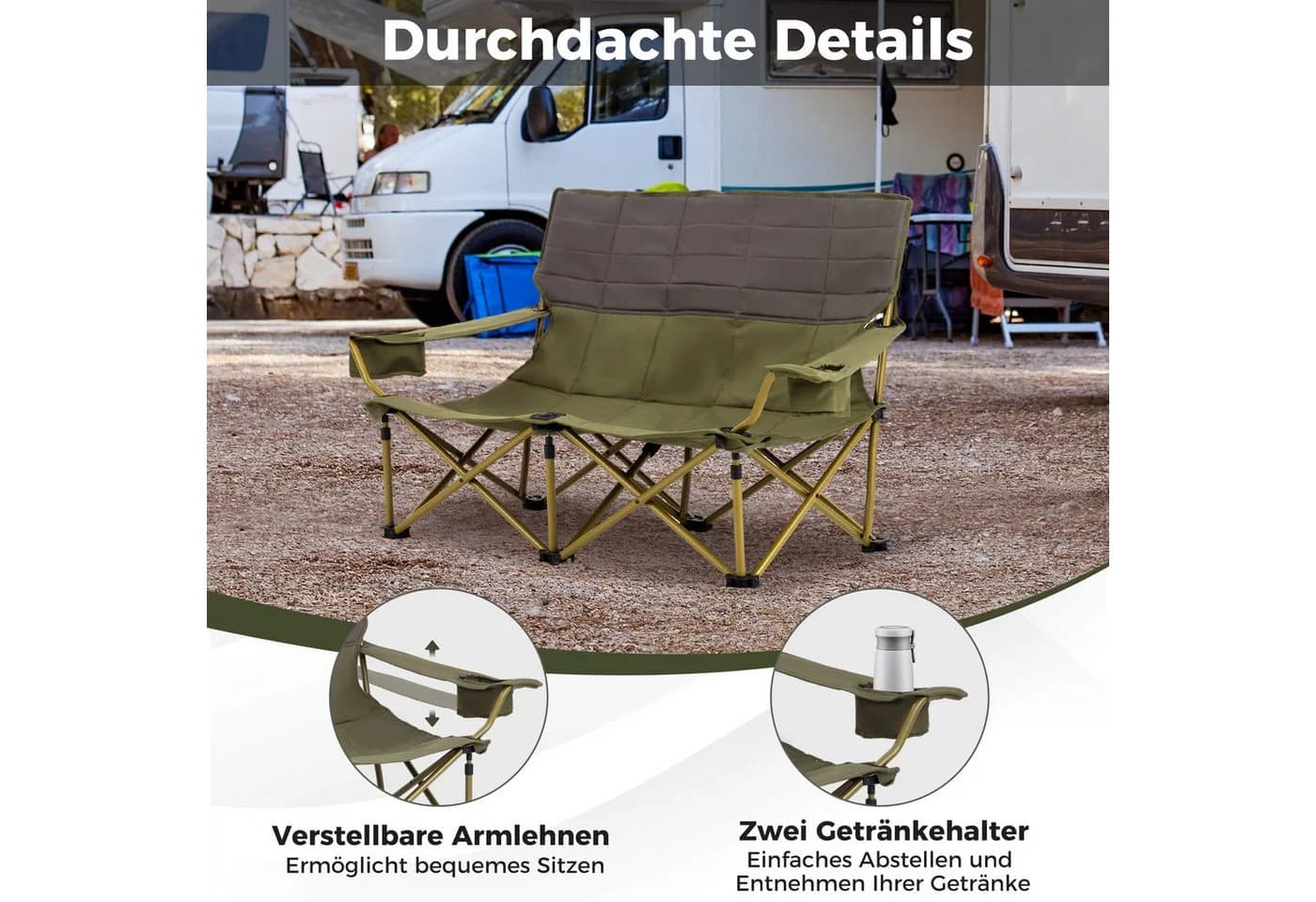 COSTWAY Campingstuhl 2-Sitzer Klappstuhl Grün - Bild 5