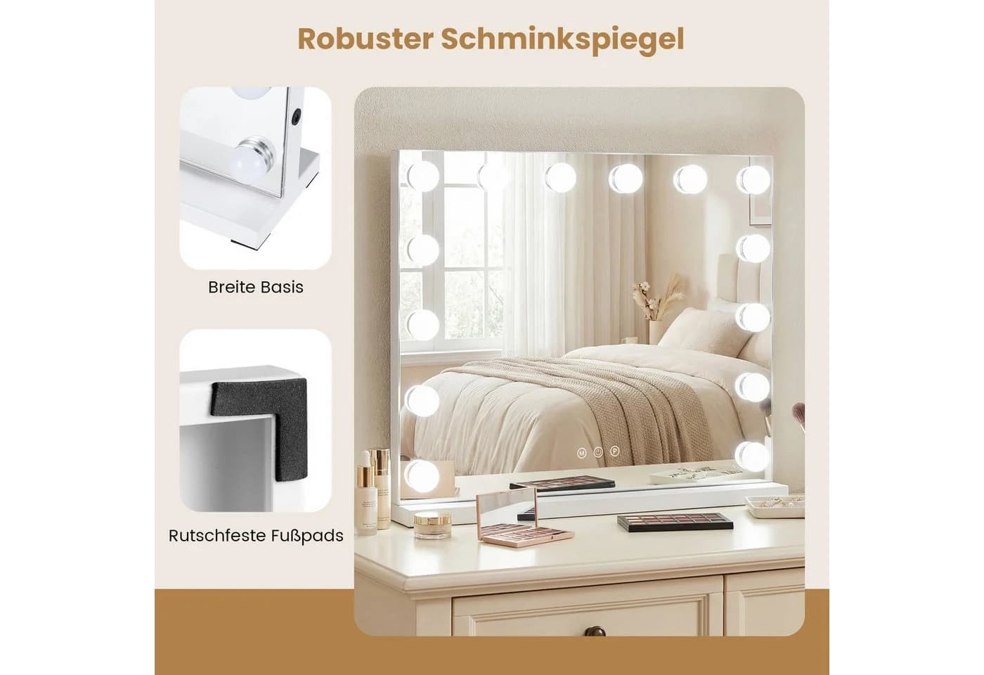 COSTWAY Schminkspiegel Hollywood Spiegel 14 LED-Leuchten 3 Lichtfarben - Bild 5