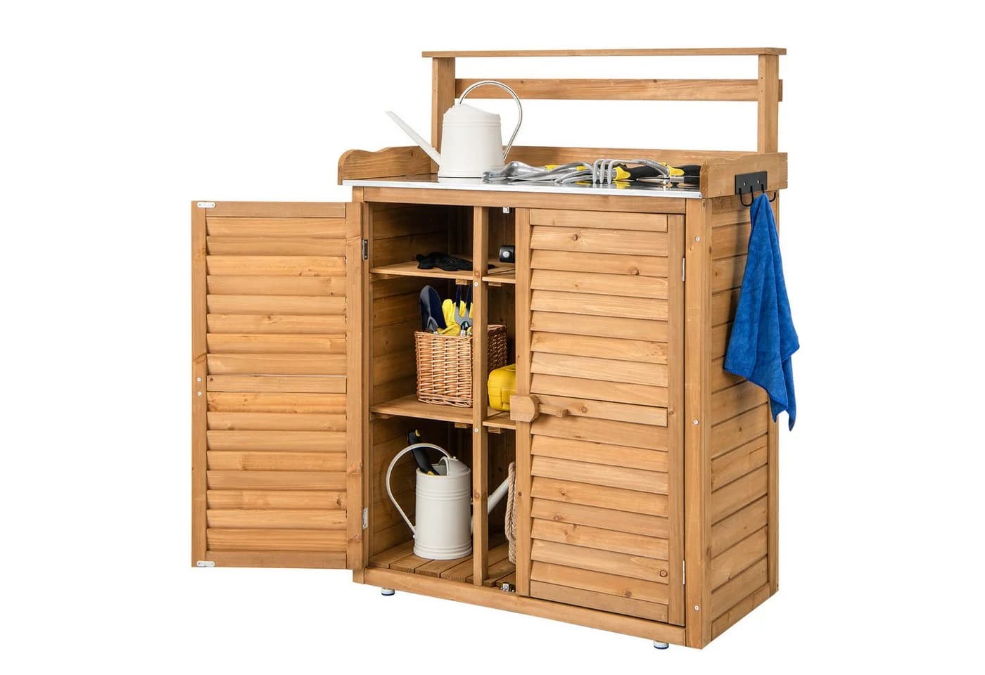 COSTWAY Pflanztisch mit Unterschrank und abnehmbaren Regalen - Bild 2