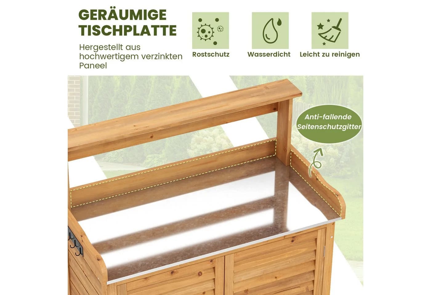 COSTWAY Pflanztisch mit Unterschrank und abnehmbaren Regalen - Bild 3