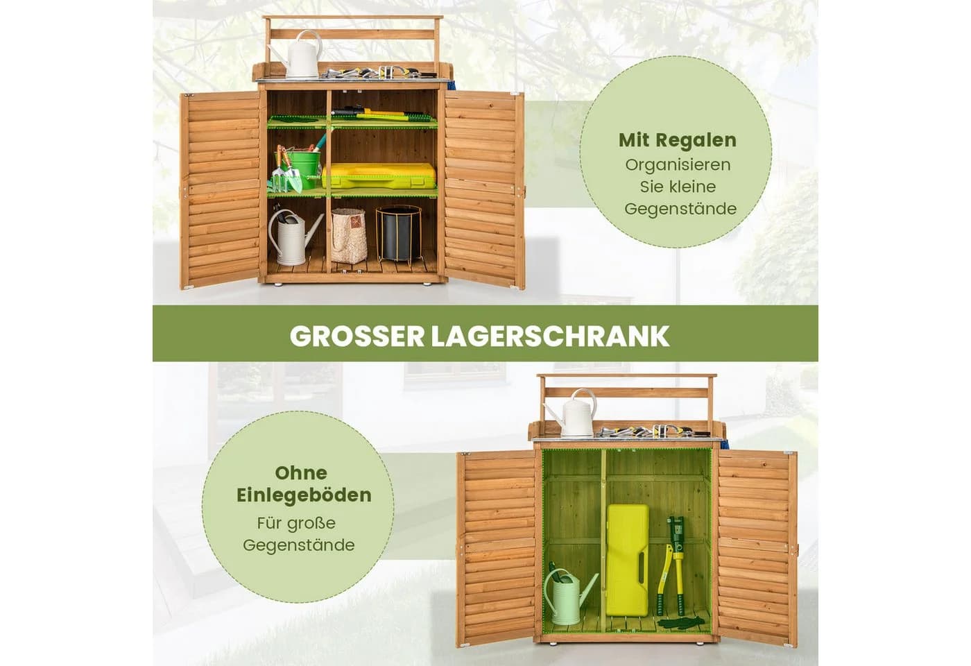 COSTWAY Pflanztisch mit Unterschrank und abnehmbaren Regalen - Bild 4