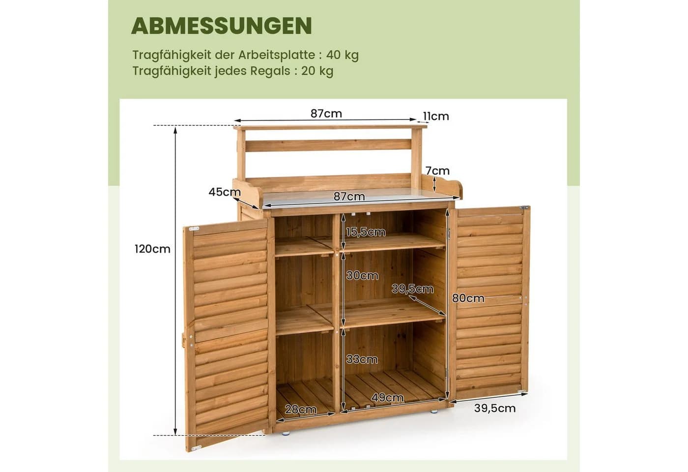 COSTWAY Pflanztisch mit Unterschrank und abnehmbaren Regalen - Bild 5