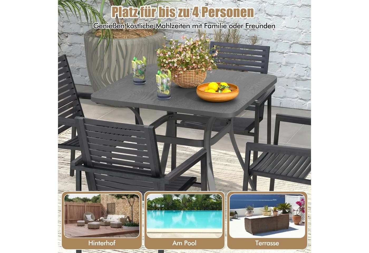 COSTWAY Gartentisch Grau Quadratisch Metall - Bild 3