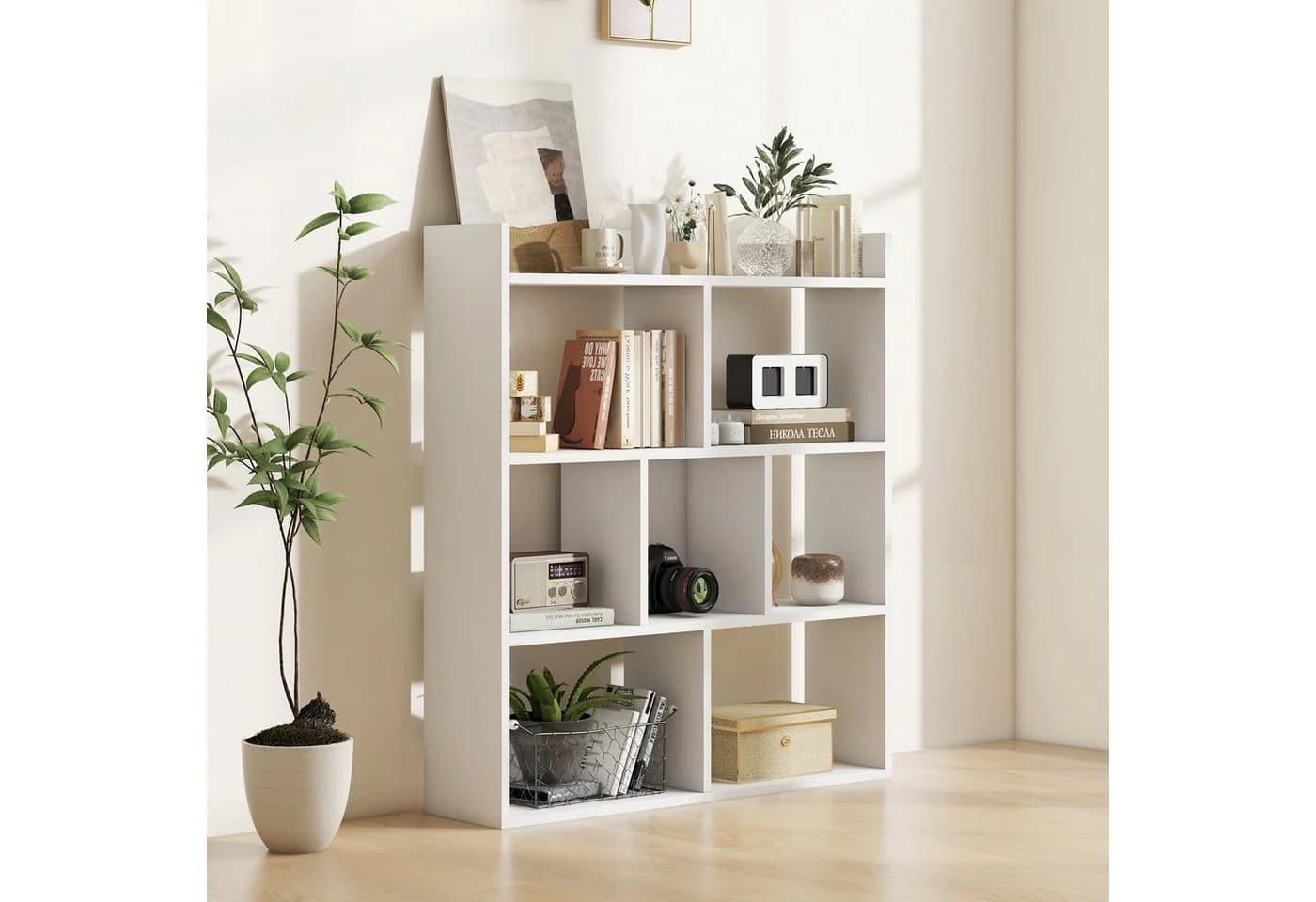 KOMFOTTEU Bücherregal Würfelregal 7 Fächer Weiß