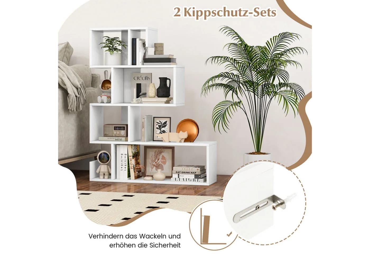 Weißes S-förmiges Bücherregal aus Holz - Bild 3